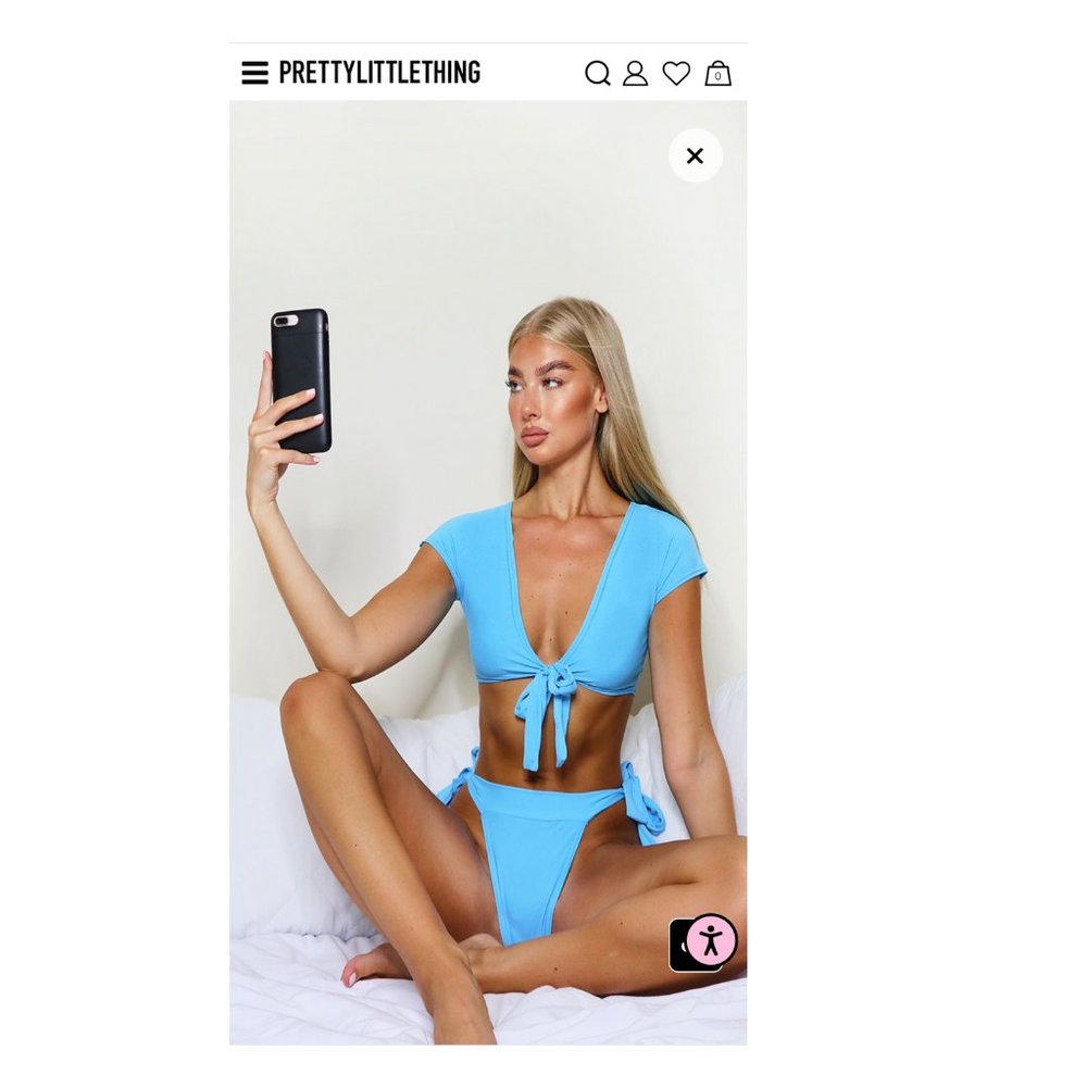 NEW PRETTYLITTLETHING Blue Bow TShirt Bikini Top